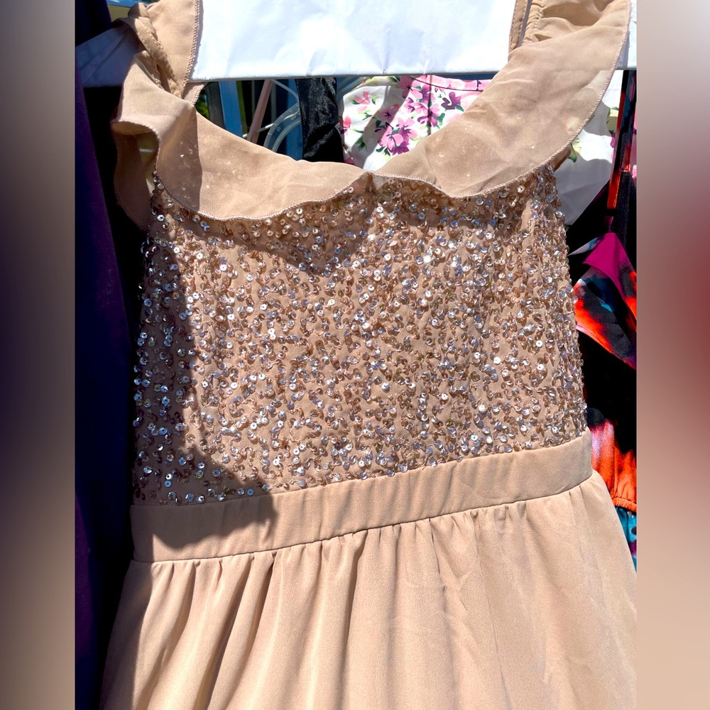 Dusty rose, sparkly, size M, long prom dress